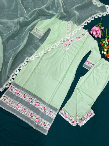 Buy Pista color lucknowi style kurta set for stylish look