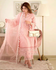 Peach color lucknowi style kurta set for stylish look - Joshindia