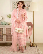 Peach color lucknowi style kurta set for stylish look - Joshindia