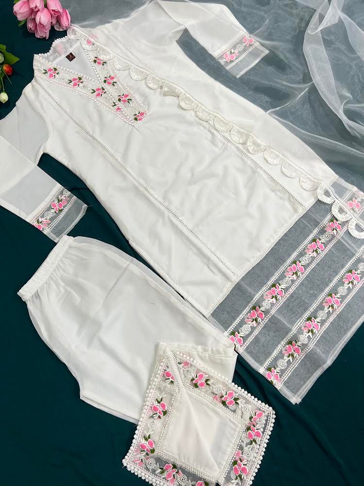 Buy white color lucknowi style kurta set for stylish look - Joshindia