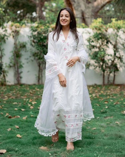 Buy white color lucknowi style kurta set for stylish look