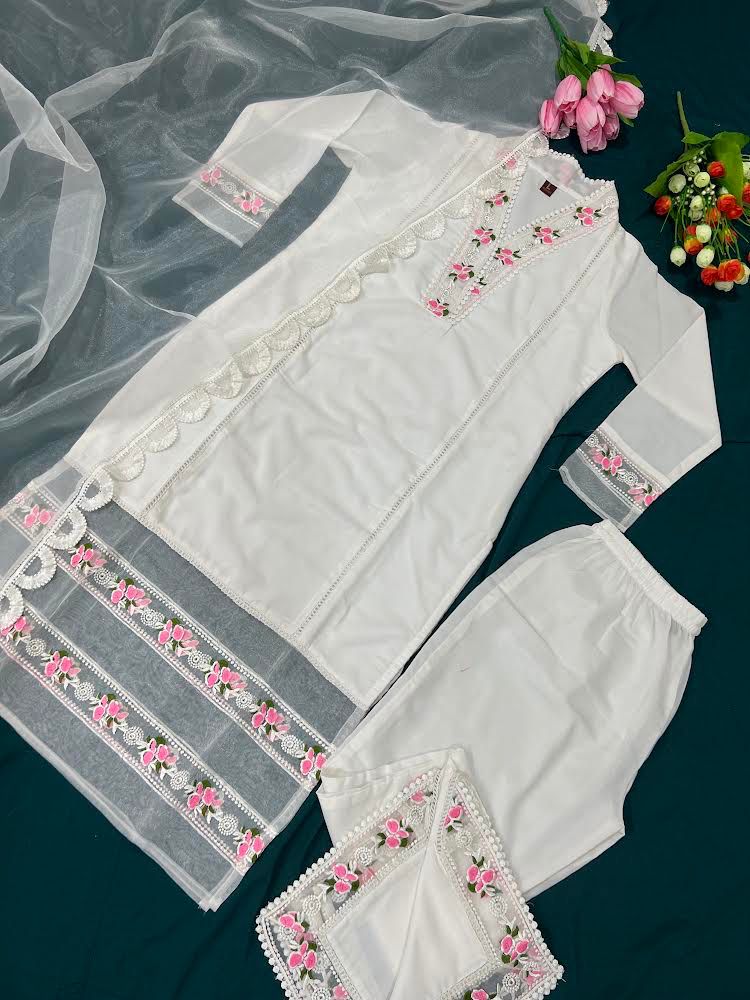 Buy white color lucknowi style kurta set for stylish look - Joshindia