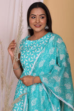 Beautiful Sky Blue Color Heavy Cotton Kurti with Sharara And Dupatta - Joshindia