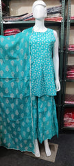 Beautiful Sky Blue Color Heavy Cotton Kurti with Sharara And Dupatta - Joshindia