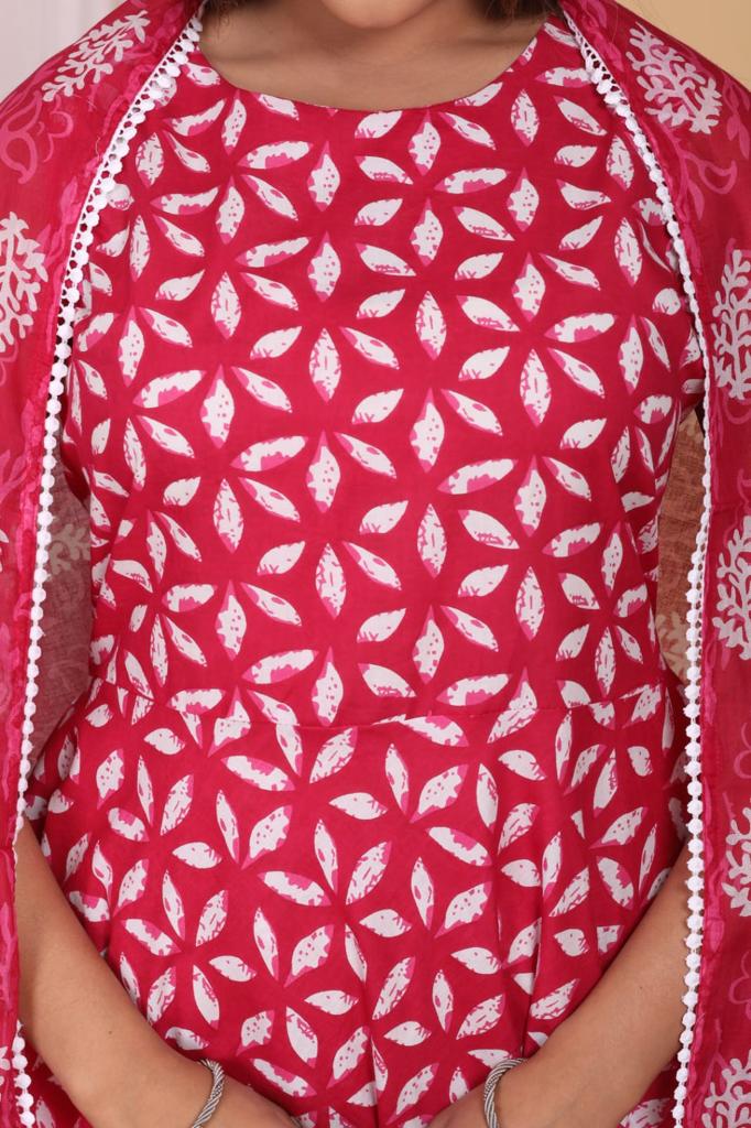 Beautiful Red Color Heavy Cotton Kurti with Sharara And Dupatta - Joshindia