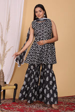 Beautiful Black Color Heavy Cotton Kurti with Sharara And Dupatta - Joshindia