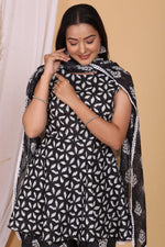 Beautiful Black Color Heavy Cotton Kurti with Sharara And Dupatta - Joshindia