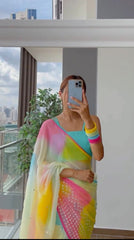 Multi Color Lehriya Print Designer Saree Buy Now - Joshindia