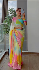 Multi Color Lehriya Print Designer Saree Buy Now - Joshindia
