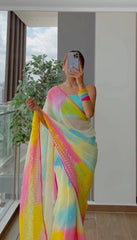 Multi Color Lehriya Print Designer Saree Buy Now - Joshindia