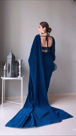 Buy Dark Blue Color Latest Saree Collection Online in India - Joshindia