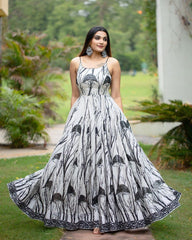 White color fancy designer gown for Party functions - Joshindia