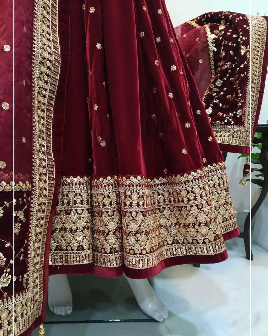 Burgundy pakistani wedding dress hotsell