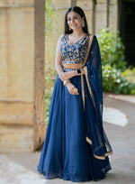 Blue Color Georgette Designer Lehenga Choli - Joshindia