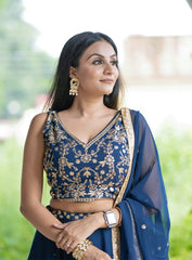 Blue Color Georgette Designer Lehenga Choli - Joshindia