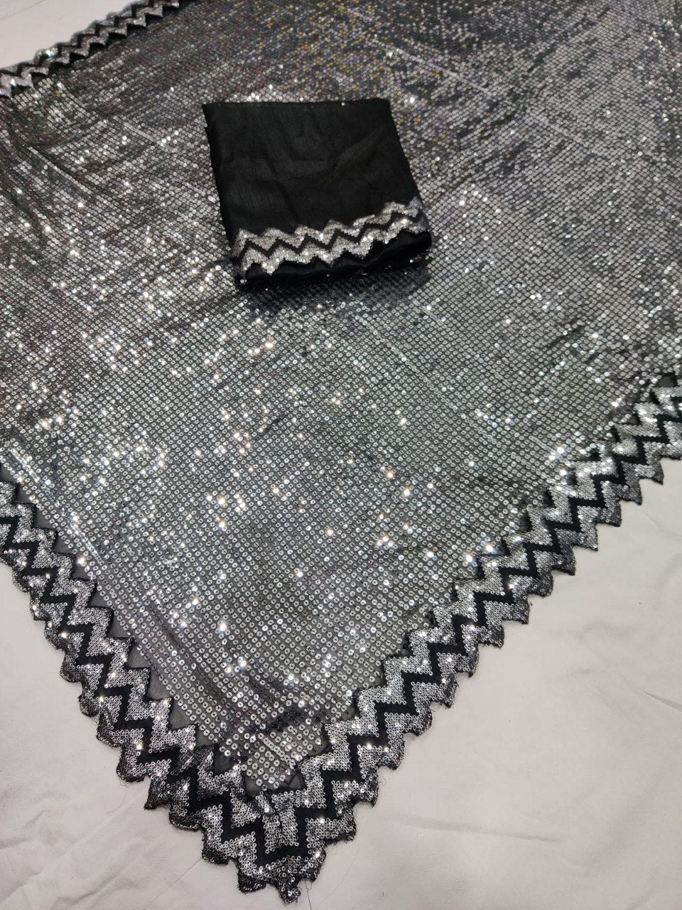 Black Color Bollywood Sequins Saree Buy Now - Joshindia