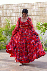 Floral Printed Baloon Sleeve Maxi Dress Buy Online - Joshindia