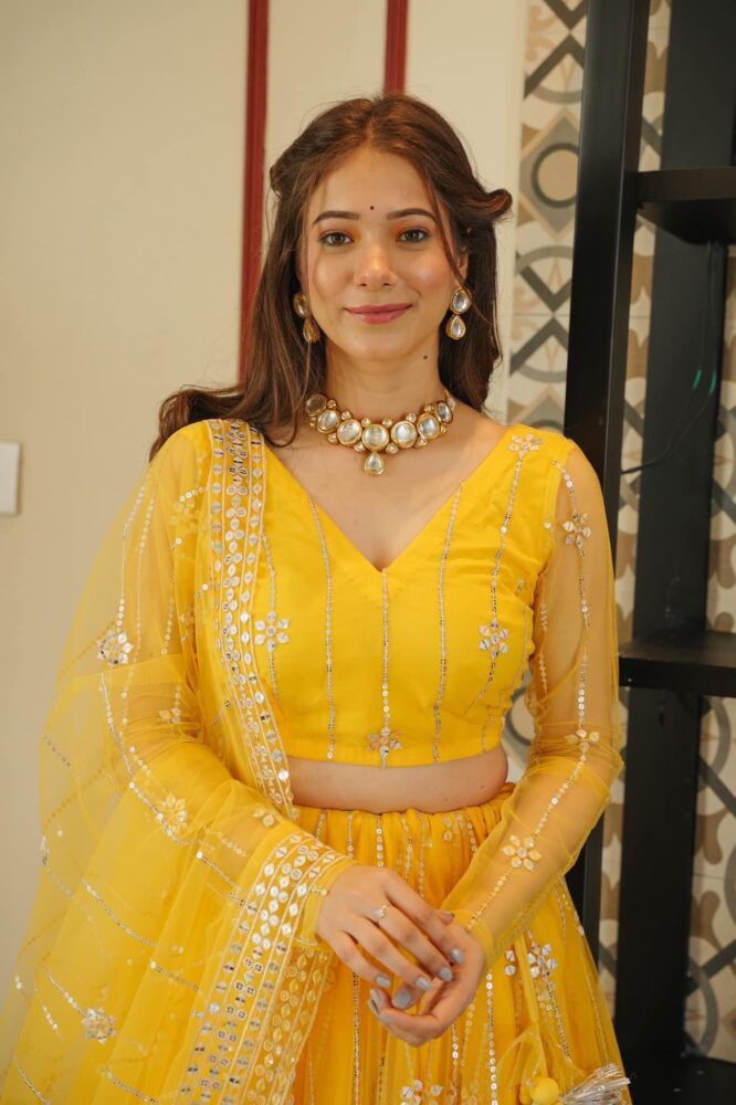 Haldi yellow Lehngha choli with dupatta for Wedding - Joshindia