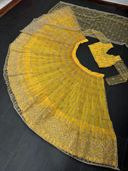 Haldi yellow Lehngha choli with dupatta for Wedding - Joshindia