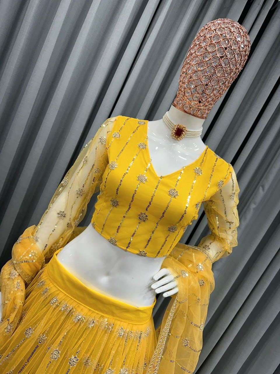 Haldi yellow Lehngha choli with dupatta for Wedding - Joshindia