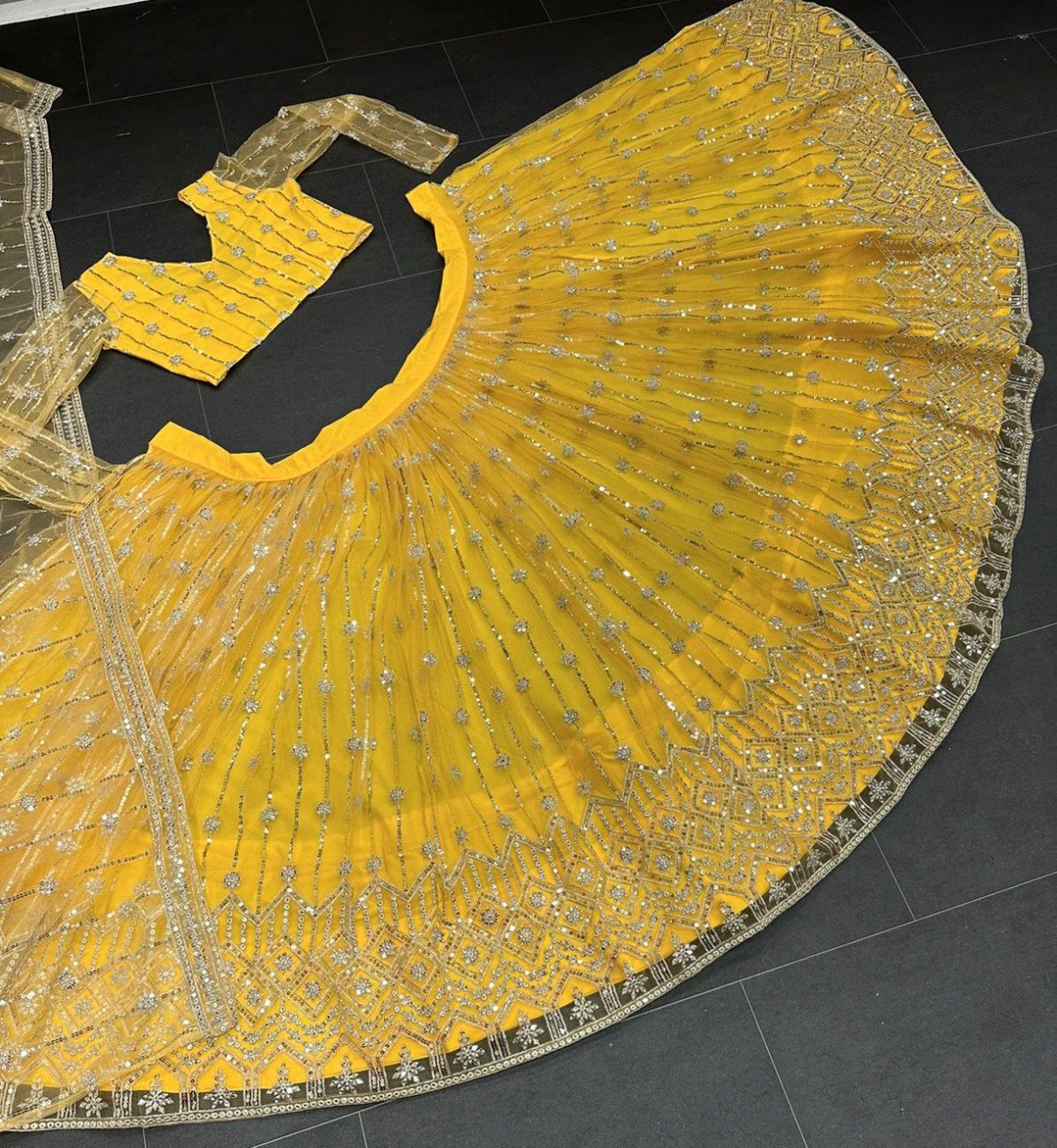 Haldi yellow Lehngha choli with dupatta for Wedding - Joshindia
