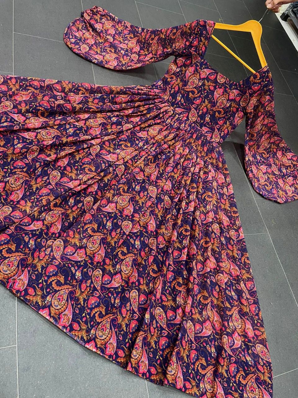 Designer LongRuffle Dress With Floral Print - Joshindia