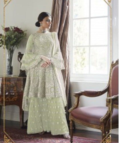 green color georgette satin sharara style suit