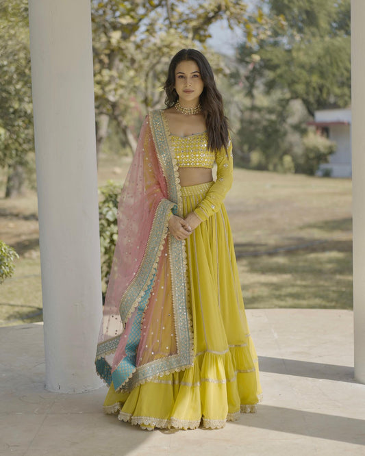 Yellow Color Lehenga Choli For Wedding Look